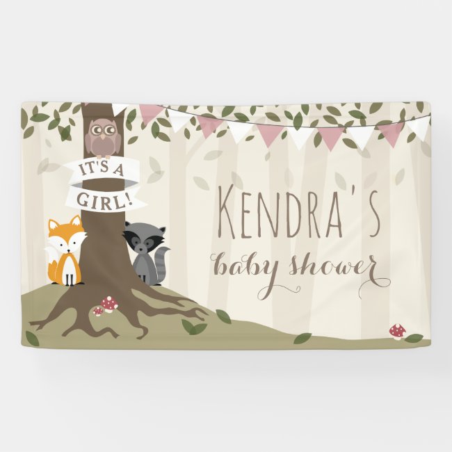 Woodland Creatures Pink Baby Shower Banner