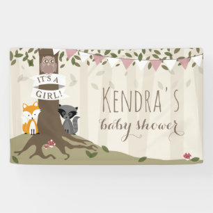 Woodland Creatures Pink Baby Shower Banner