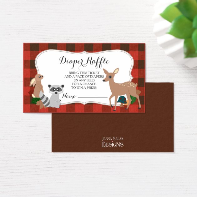 Woodland Creatures Plaid Diaper Raffle Ticket