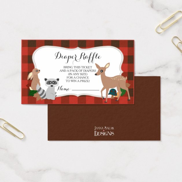 Woodland Creatures Plaid Diaper Raffle Ticket