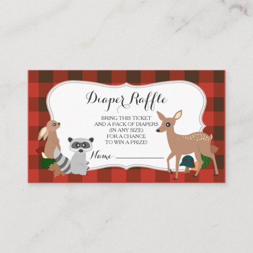 Woodland Creatures Plaid Diaper Raffle Ticket Enclosure Card