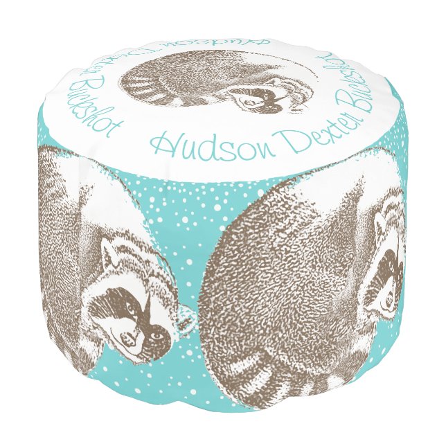 Woodland Creatures Raccoon Nursery Decor Pouf (Angled Back)