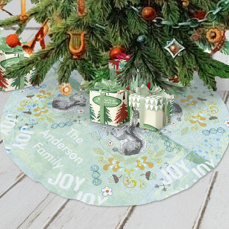 Woodland Creatures Squirrel Christmas Fleece Tree Skirt