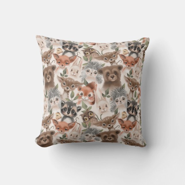 Woodland Creatures  Throw Pillow (Front)