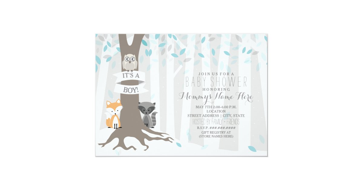 Woodland Creatures Winter Baby Shower Boy Invitation Zazzle Com