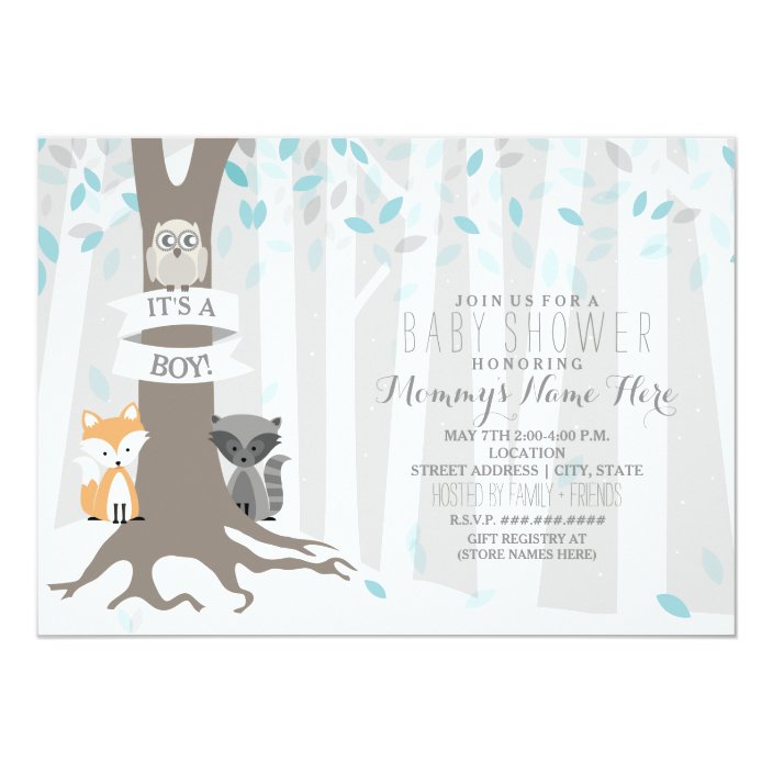 Woodland Creatures Winter Baby Shower - Boy Invitation 