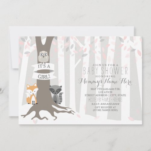 Woodland Creatures Winter Baby Shower _ Girl Invitation