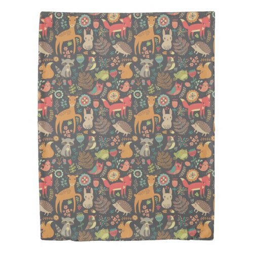 Woodland Critters Cottagecore Folk Art Duvet Cover