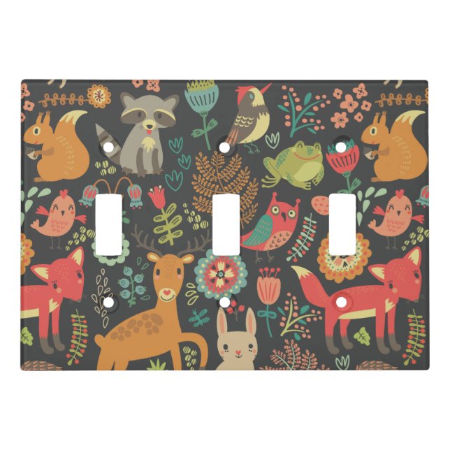 Woodland Critters Cottagecore Folk Art Light Switch Cover (Front)