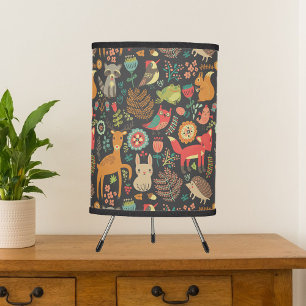 Woodland Critters Cottagecore Folk Art Table Lamp