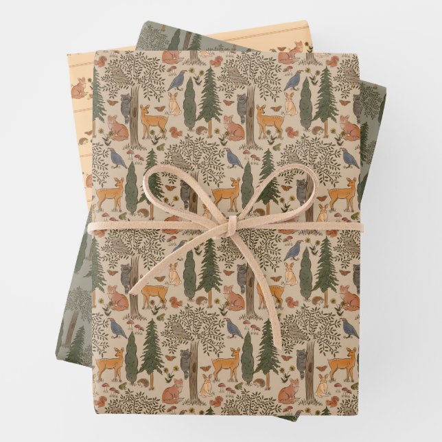 Woodland Critters Forest Animals Rustic Wrapping Paper Sheets (In situ)
