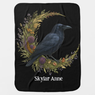 Woodland Crow Botanical Wreath Baby Blanket