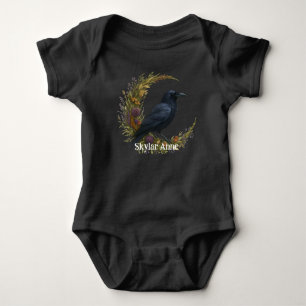 Woodland Crow Botanical Wreath Baby Bodysuit