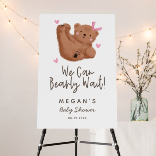 Woodland Cub Bear Girl Baby Shower Welcome Sign