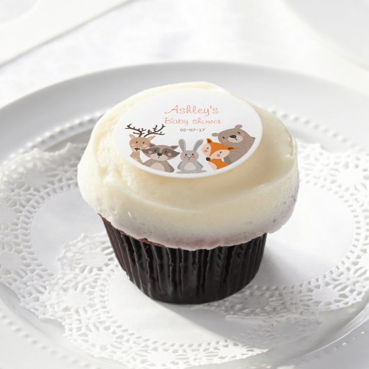 Woodland cupcake toppers Baby shower Forest Animal Edible Frosting Rounds (Cupcake)