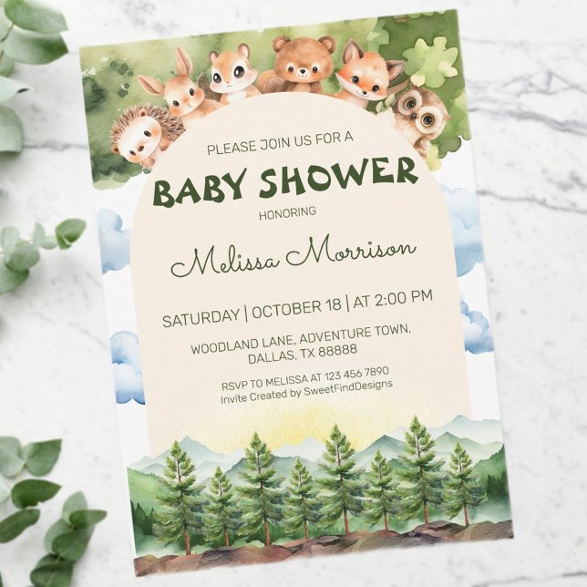 Woodland Curious Animals Baby Boy Shower Invitation (Woodland Curious Animals Baby Boy Shower Invitation)