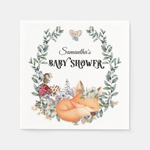 Woodland cute animal enchanted forest Baby Shower Napkins
