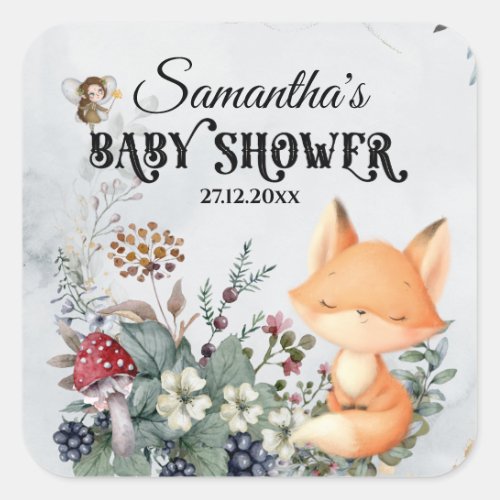 Woodland cute animal enchanted forest Baby Shower  Square Sticker
