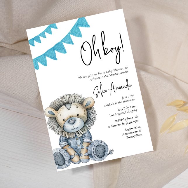 Woodland Cute Animal Lion Baby Shower Invitation (Creator Uploaded)