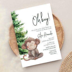 Woodland Cute Animal Monkey Baby Shower Invitation