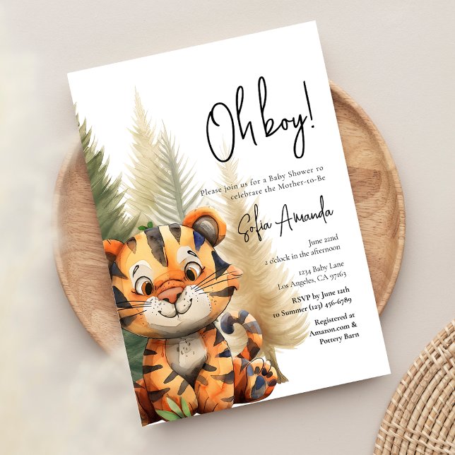 Woodland Cute Animal Tiger Baby Shower Invitation (Creator Uploaded)
