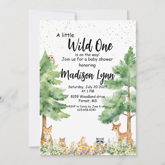 Woodland cute animals fox wild one baby shower  invitation (Front)