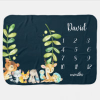 Woodland Cute Animals Milestone Blanket Boy