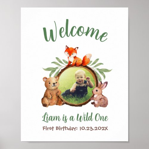 Woodland Cute Animals Photo Wild One Welcome Sign