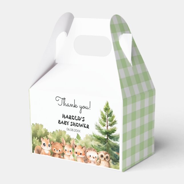 Woodland Cute Animals Rustic Baby Shower Favor Boxes (Front Side)