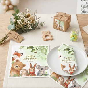 Woodland Cute Animals Watercolor Baby Shower Napkins