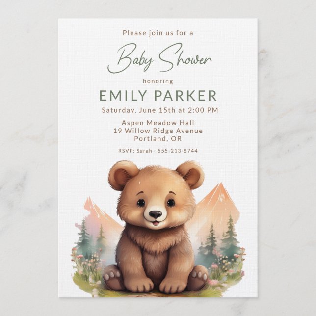 Woodland Cute Baby Bear Shower Invitation (Front)