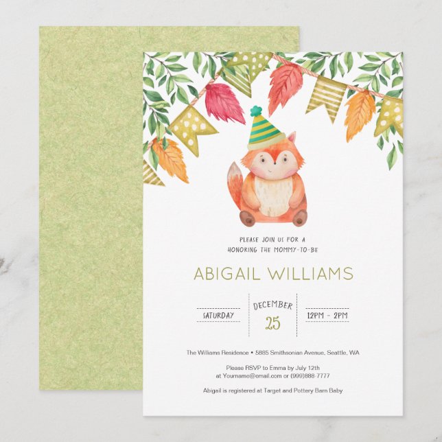 Woodland Cute Baby Fox Baby Shower Invitation (Front/Back)