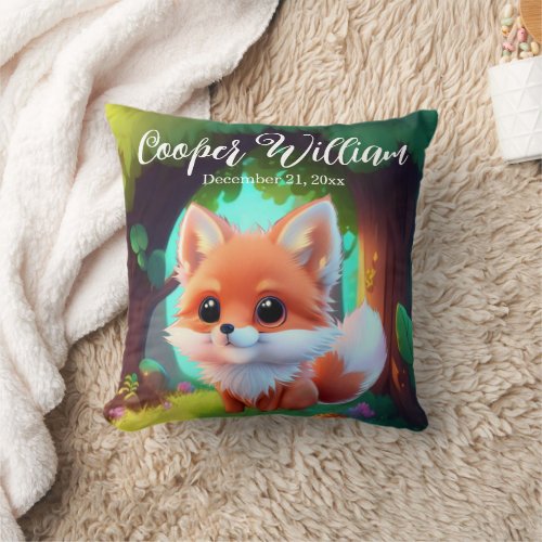 Woodland Cute baby fox Throw Pillow