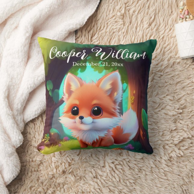 Woodland Cute baby fox, Throw Pillow (Blanket)