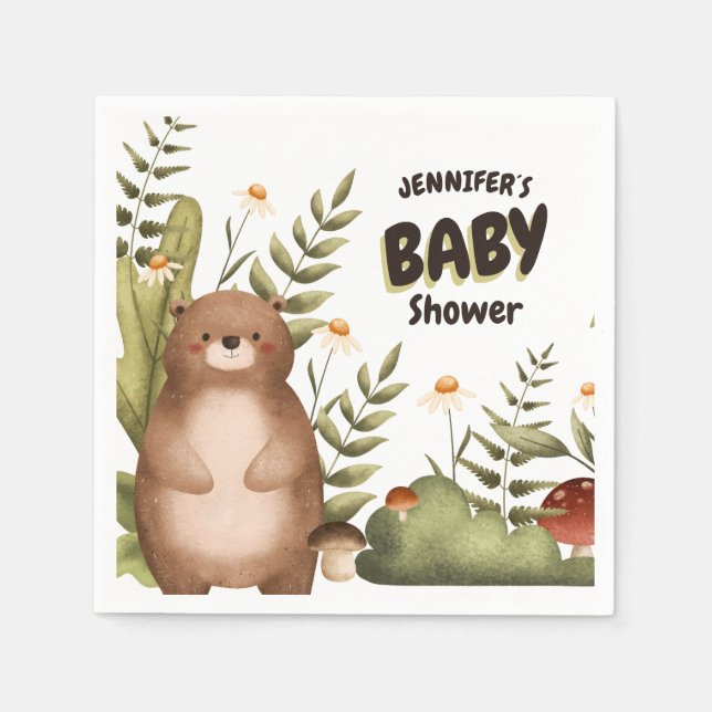Woodland cute bear whimsical Napkin Baby Shower (Front)
