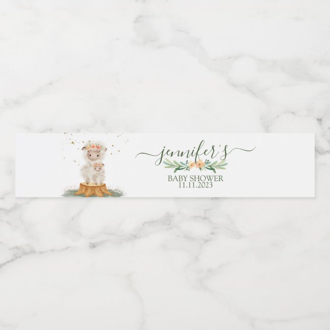 Woodland Cute Chic Sheep Water Bottle Label