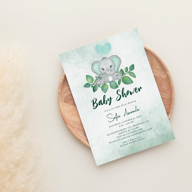 Woodland Cute Elephand Baby Shower Invitation (Creator Uploaded)