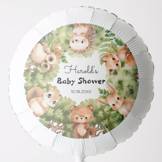 Woodland Cute Forest Animals Boy Baby Shower Balloon (Front)