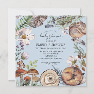 Woodland Cute Forest Animals Boy Blue Baby Shower Invitation