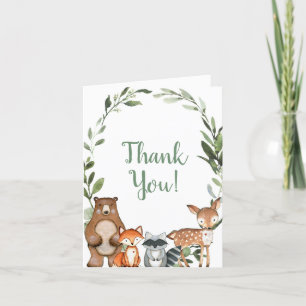 Woodland cute forest animals friends greenery letterpress thank you card