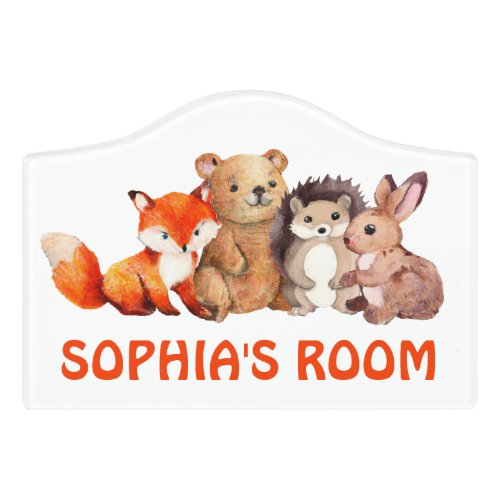 Woodland Cute Forest Animals Red Girl Custom Name  Door Sign