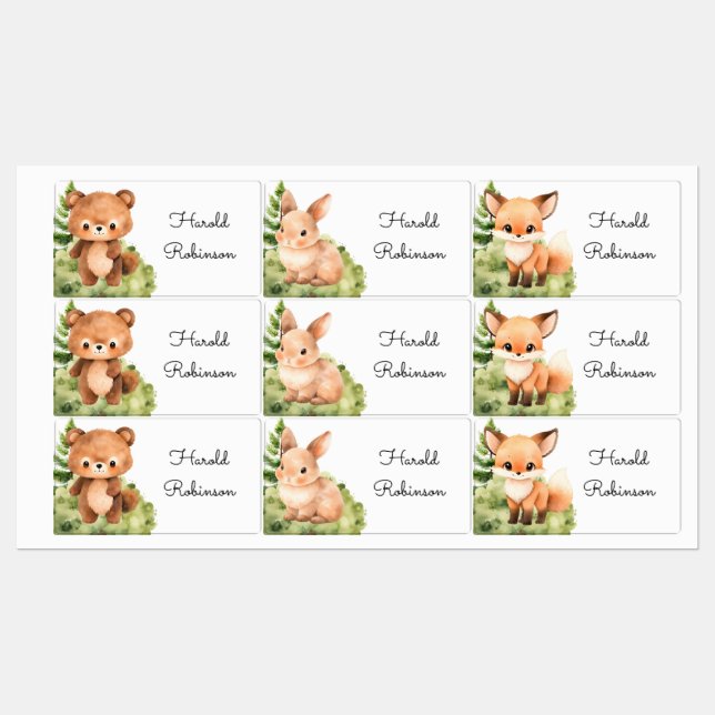 Woodland Cute Forest Friends Boy Baby Kids' Labels (Sheet)