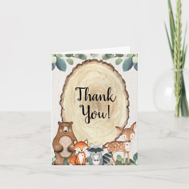 Woodland cute forest friends rustic greenery thank you card (Front)