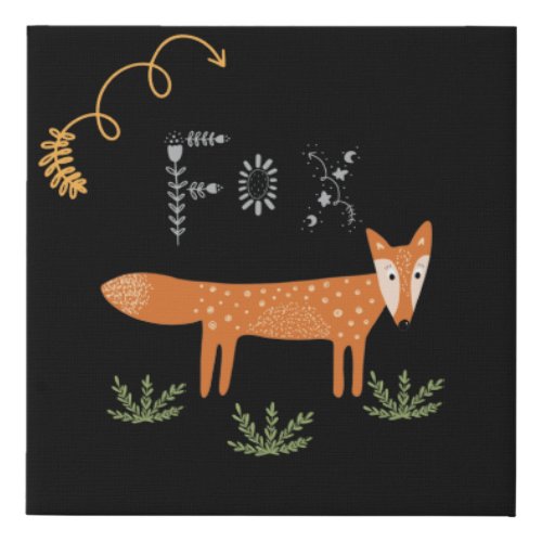 Woodland Cute Fox Animal Typography Nursery Faux Canvas Print