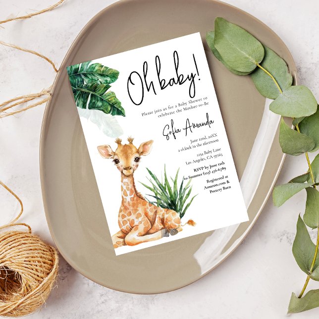 Woodland Cute Giraffe Safari Baby Shower Invitation (Creator Uploaded)