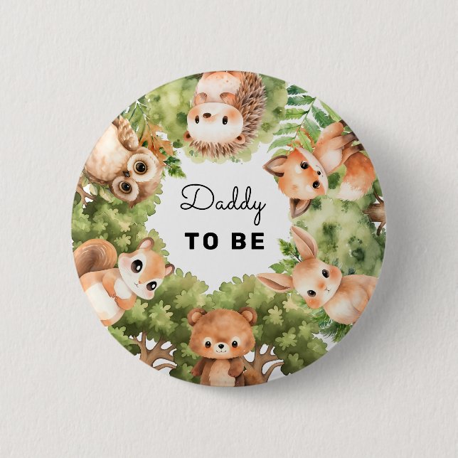 Woodland Daddy To Be Baby Boy Shower Button (Front)