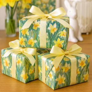 Woodland Daffodils & Redbud Blossoms Watercolor  Wrapping Paper Sheets