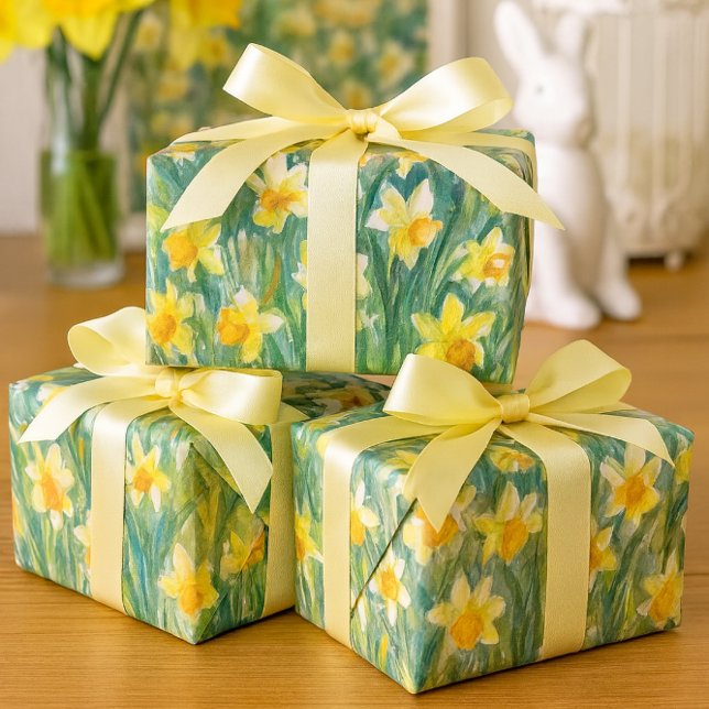 Woodland Daffodils & Redbud Blossoms Watercolor  Wrapping Paper Sheets (Spring joy, wrapped and ready! Celebrate the season with cheerful daffodil wrapped gifts )