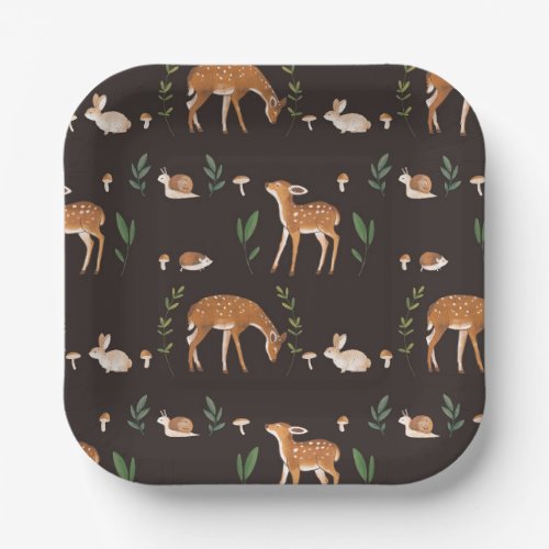 Woodland Dark Fawn Rabbit Snail Paper Plates