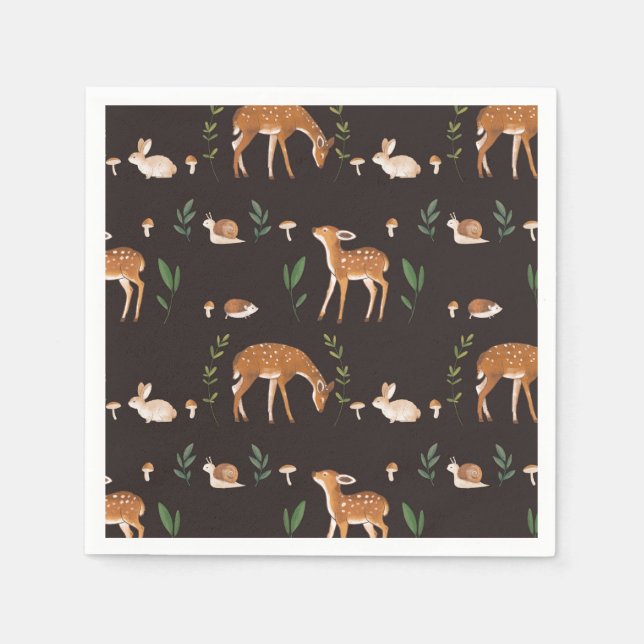 Woodland Dark Fawn Rabbit Snail Paper Plates Napkins (Front)